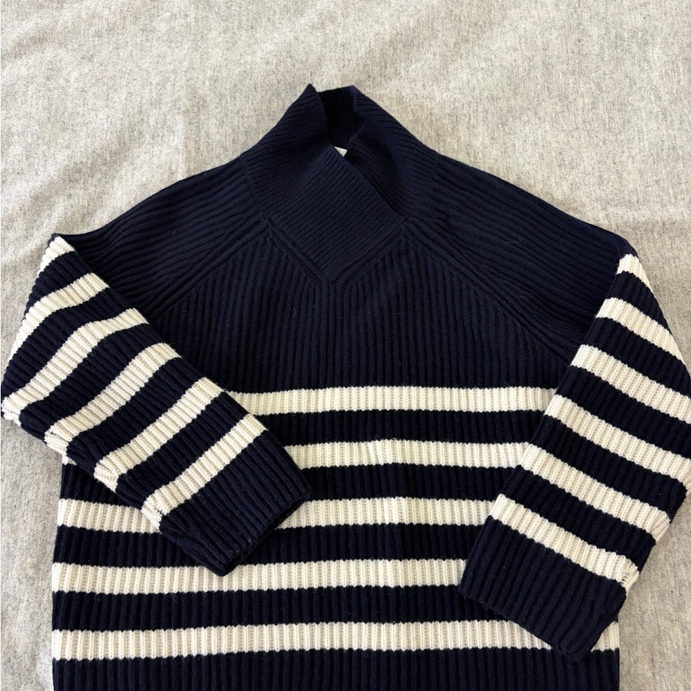 COS Navy and White Striped Ribbed Knit Sweater